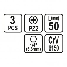 65476 SHTOR Set 3 biti pozidrive PZ2, prindere hex..